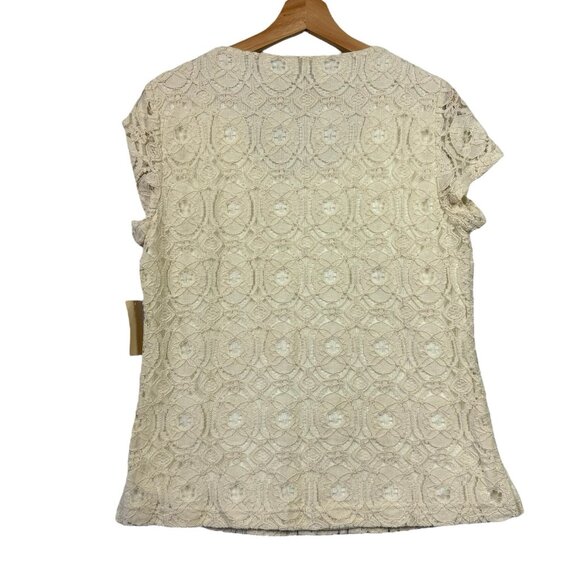 Coldwater Creek Women Lace Top Short Sleeve Scoop Neck Lined Size M Cream NWT - Picture 2 of 8